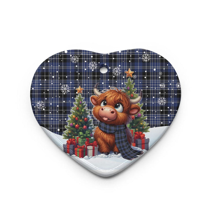 Scottish Clark Modern Clan Tartan Ceramic Ornament Cute Highland Cow Christmas Heart Style Tartan Plaid
