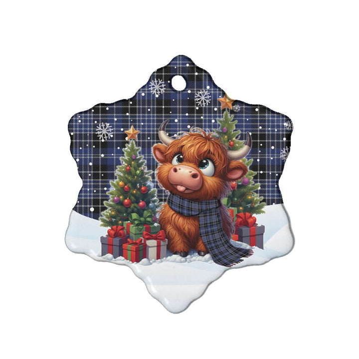 Scottish Clark Modern Clan Tartan Ceramic Ornament Cute Highland Cow Christmas Snow Flake Style Tartan Plaid