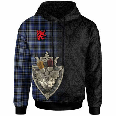 Scottish Clark Modern Clan Tartan Hoodie - Half Thistle Flowers Celtic Design Front Side Tartan Plaid