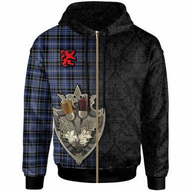 Scottish Clark Modern Clan Tartan Hoodie - Half Thistle Flowers Celtic Design Zip-up Tartan Plaid