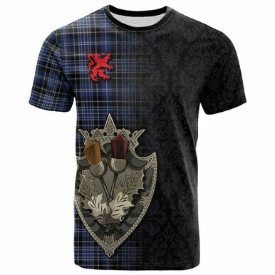 Scottish Clark Modern Clan Tartan T-Shirt - Half Thistle Flowers Celtic Design Front Side Tartan Plaid