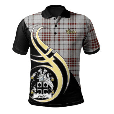 Scottish Clayton Clan Crest Tartan Polo Shirt Believe in Me Front Side Tartan Plaid