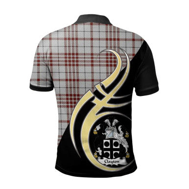 Scottish Clayton Clan Crest Tartan Polo Shirt Believe in Me Back Side Tartan Plaid