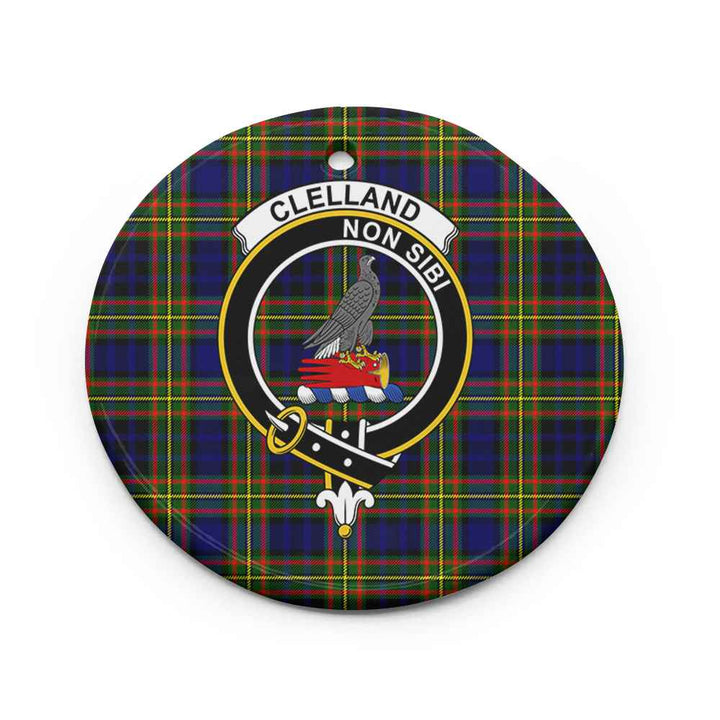 Scottish Clelland Clan Crest Tartan Ceramic Ornament Circle Shape Tartan Plaid