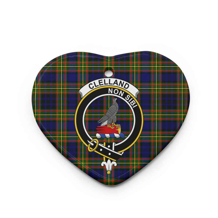 Scottish Clelland Clan Crest Tartan Ceramic Ornament Heart Shape Tartan Plaid
