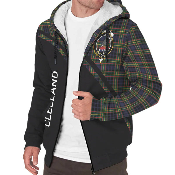 Scottish Clelland Clan Crest Tartan Curve Sherpa Hoodie