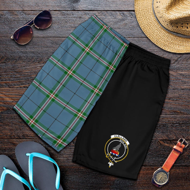 Scottish Clelland Clan Crest Tartan Half of Me Men's Shorts
