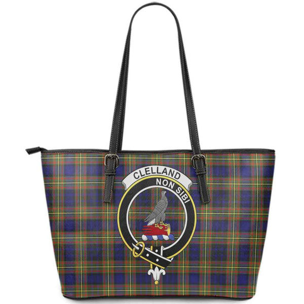 Scottish Clelland Clan Crest Tartan Leather Tote Tartan Plaid