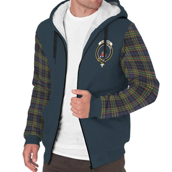 Scottish Clelland Clan Crest Tartan Plaid Sleeve Sherpa Hoodie