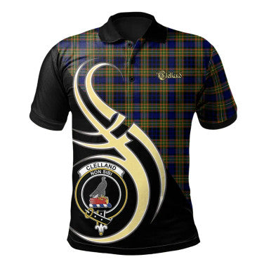 Scottish Clelland Modern Clan Crest Tartan Polo Shirt Believe in Me Front Side Tartan Plaid