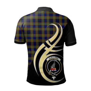Scottish Clelland Modern Clan Crest Tartan Polo Shirt Believe in Me Back Side Tartan Plaid