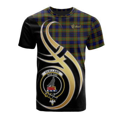 Scottish Clelland Modern Clan Crest Tartan T-Shirt Believe in Me Front Side Tartan Plaid