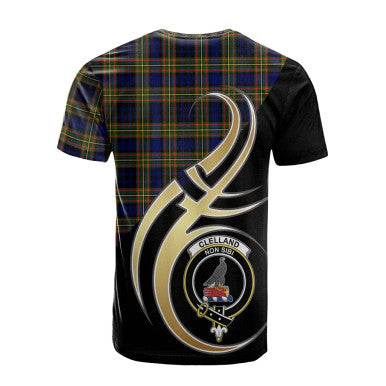 Scottish Clelland Modern Clan Crest Tartan T-Shirt Believe in Me Back Side Tartan Plaid
