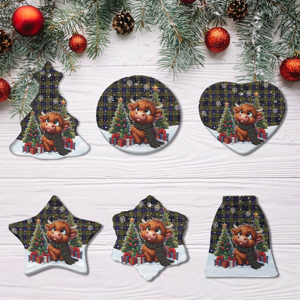 Scottish Clelland Modern Clan Tartan Ceramic Ornament Cute Highland Cow Christmas All Style Tartan Plaid
