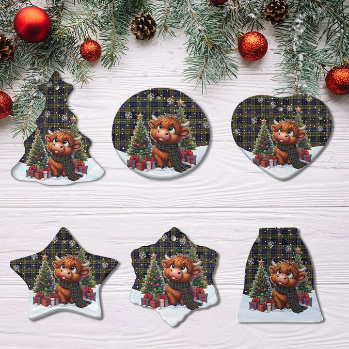 Scottish Clelland Modern Clan Tartan Ceramic Ornament Cute Highland Cow Christmas All Style Tartan Plaid