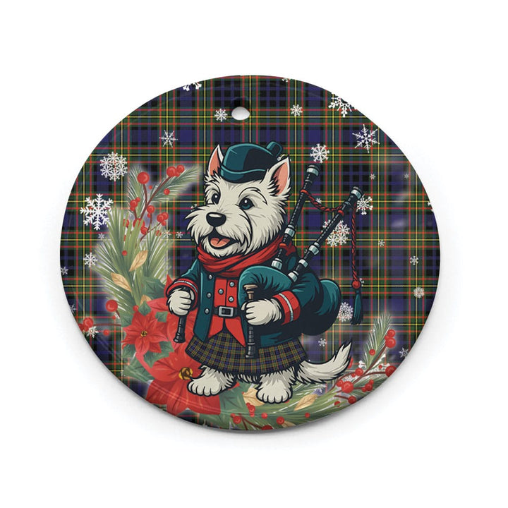 Scottish Clelland Modern Clan Tartan Ceramic Ornament Cute Scottish Terrier Dog Circle Style Tartan Plaid