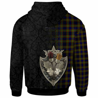 Scottish Clelland Modern Clan Tartan Hoodie - Half Thistle Flowers Celtic Design Back Side Tartan Plaid
