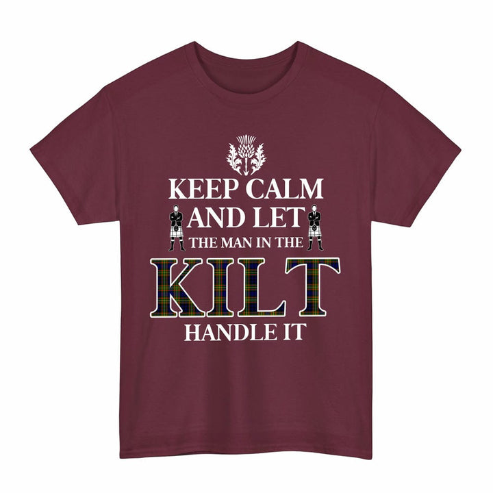 Scottish Clelland Modern Clan Tartan T-Shirt - Keep Calm Tartan Plaid Maroon Color