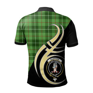 Scottish Clephan (Or Clephane) Clan Crest Tartan Polo Shirt Believe in Me Back Side Tartan Plaid