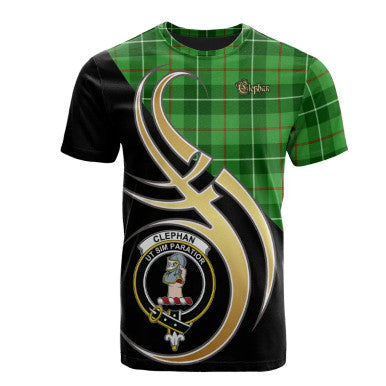 Scottish Clephan (Or Clephane) Clan Crest Tartan T-Shirt Believe in Me Front Side Tartan Plaid