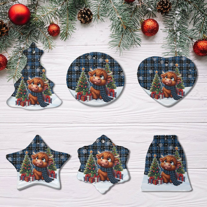 Scottish Clergy Blue Clan Tartan Ceramic Ornament Cute Highland Cow Christmas All Style Tartan Plaid