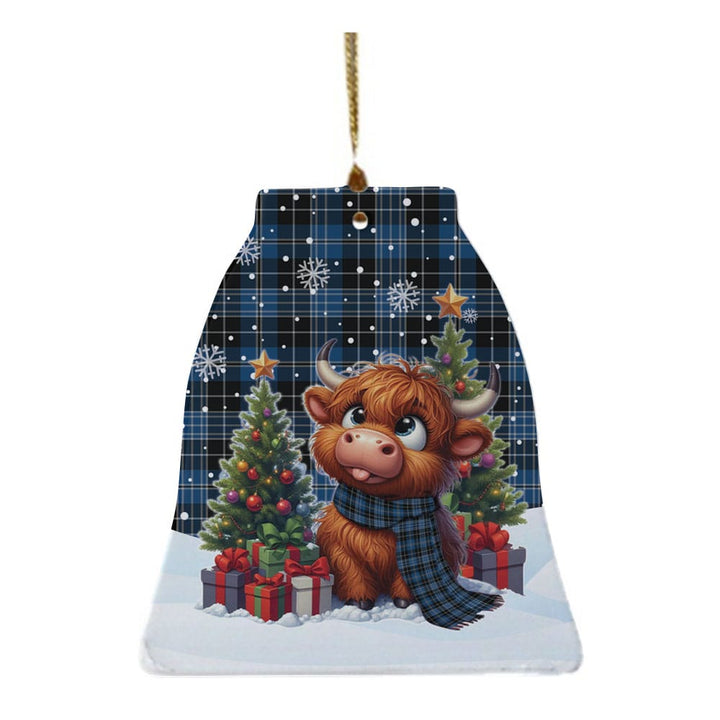 Scottish Clergy Blue Clan Tartan Ceramic Ornament Cute Highland Cow Christmas Bell Style Tartan Plaid