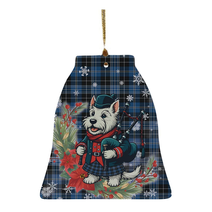 Scottish Clergy Blue Clan Tartan Ceramic Ornament Cute Scottish Terrier Dog Bell Style Tartan Plaid