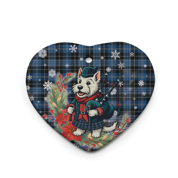 Scottish Clergy Blue Clan Tartan Ceramic Ornament Cute Scottish Terrier Dog Heart Style Tartan Plaid