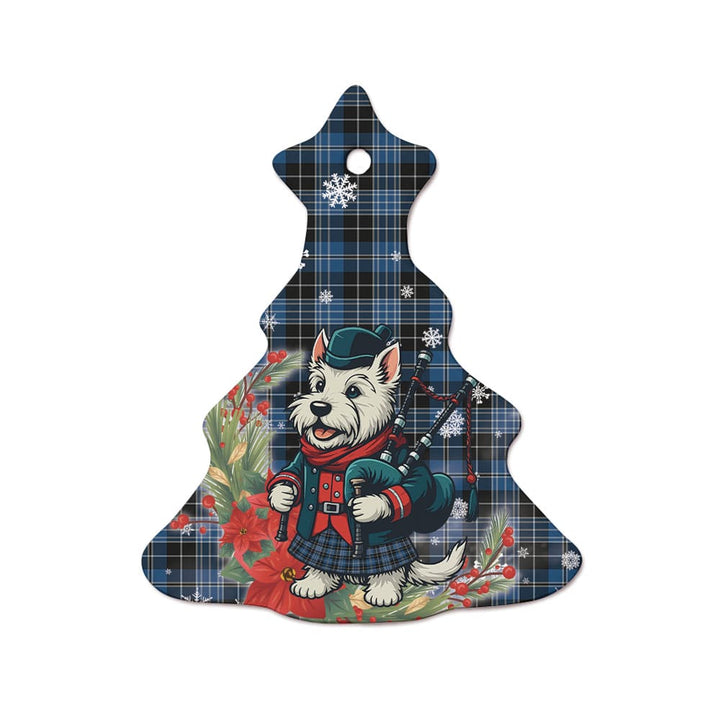 Scottish Clergy Blue Clan Tartan Ceramic Ornament Cute Scottish Terrier Dog Tree Style Tartan Plaid