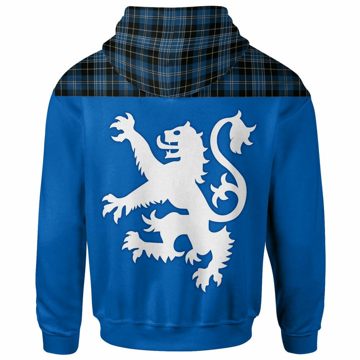 Scottish Clergy Blue Clan Tartan Hoodie - Lion Rampant of Scotland With Flag back Side Tartan Plaid