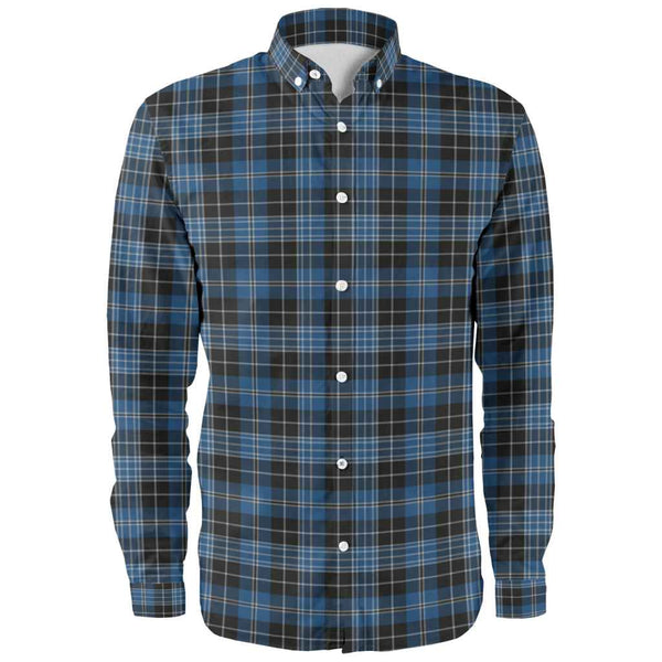Scottish Clergy Blue Clan Tartan Long Sleeve Shirt Front Side Tartan Plaid