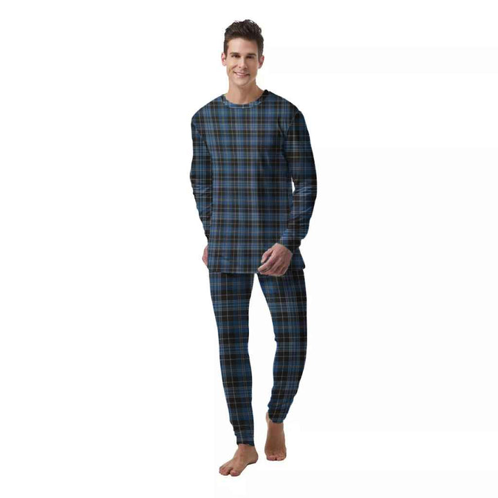 Scottish Clergy Blue Clan Tartan Pajama Set  Men Front Side Tartan Plaid