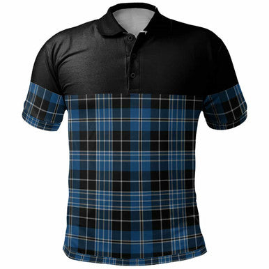 Scottish Clergy Blue Clan Tartan Polo Shirt - Horizontal Style Front Side Tartan Plaid