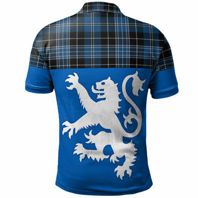 Scottish Clergy Blue Clan Tartan Polo Shirt - Lion Rampant of Scotland With Flag Back Side Tartan Plaid