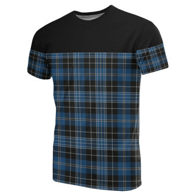 Scottish Clergy Blue Clan Tartan T-Shirt Horizontal Style Front Side Tartan Plaid