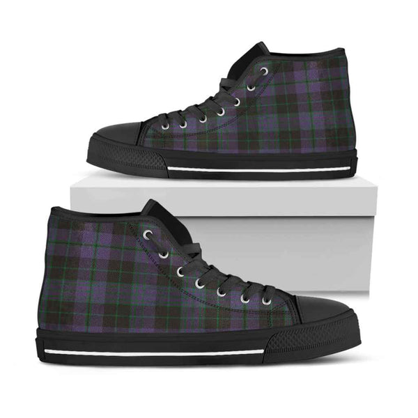 Scottish Clergy Green Clan Tartan High Top Shoes Black Sole Tartan Plaid