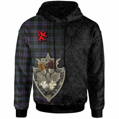 Scottish Clergy Green Clan Tartan Hoodie - Half Thistle Flowers Celtic Design Front Side Tartan Plaid