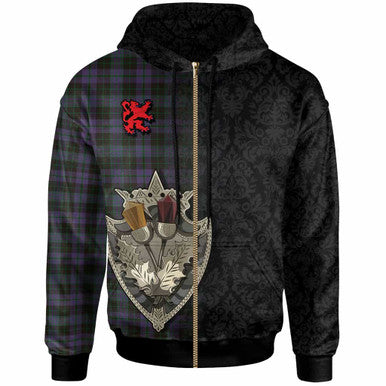 Scottish Clergy Green Clan Tartan Hoodie - Half Thistle Flowers Celtic Design Zip-up Tartan Plaid