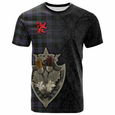 Scottish Clergy Green Clan Tartan T-Shirt - Half Thistle Flowers Celtic Design Front Side Tartan Plaid