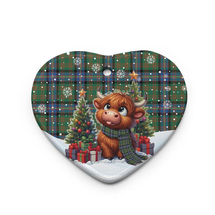 Scottish Cochrane Ancient Clan Tartan Ceramic Ornament Cute Highland Cow Christmas Heart Style Tartan Plaid