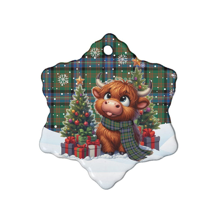 Scottish Cochrane Ancient Clan Tartan Ceramic Ornament Cute Highland Cow Christmas Snow Flake Style Tartan Plaid