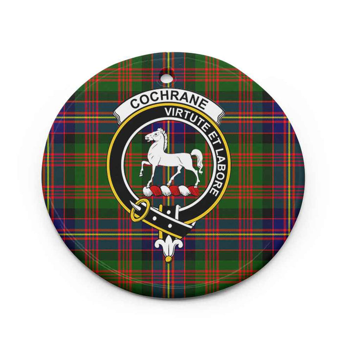 Scottish Cochrane Clan Crest Tartan Ceramic Ornament Circle Shape Tartan Plaid