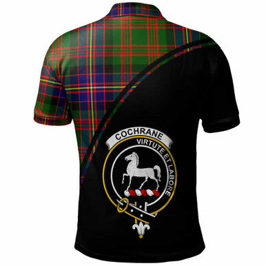 Scottish Cochrane Clan Crest Tartan Curve Polo Shirt Back Side Tartan Plaid