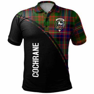 Scottish Cochrane Clan Crest Tartan Curve Polo Shirt Front Side Tartan Plaid