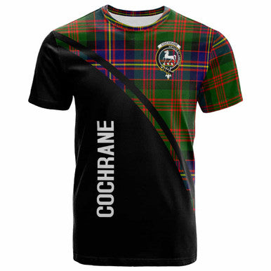 Scottish Cochrane Clan Crest Tartan Curve T-Shirt Front Side Tartan Plaid