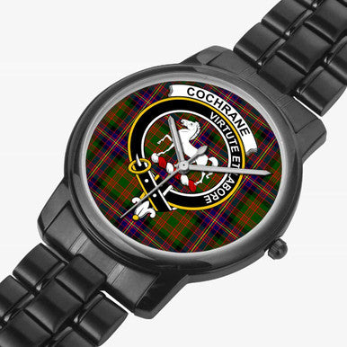 Scottish Cochrane Clan Crest Tartan Folding Clasp Steel Quartz Watches Tartan Plaid Black 2