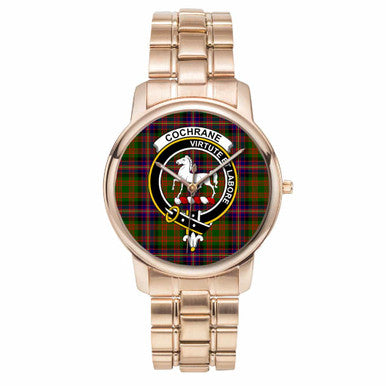 Scottish Cochrane Clan Crest Tartan Folding Clasp Steel Quartz Watches Tartan Plaid Rose Gold 1