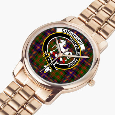 Scottish Cochrane Clan Crest Tartan Folding Clasp Steel Quartz Watches Tartan Plaid Rose Gold 2