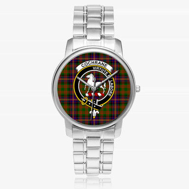 Scottish Cochrane Clan Crest Tartan Folding Clasp Steel Quartz Watches Tartan Plaid Silver 1