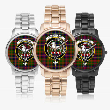 Scottish Cochrane Clan Crest Tartan Folding Clasp Steel Quartz Watches Tartan Plaid All